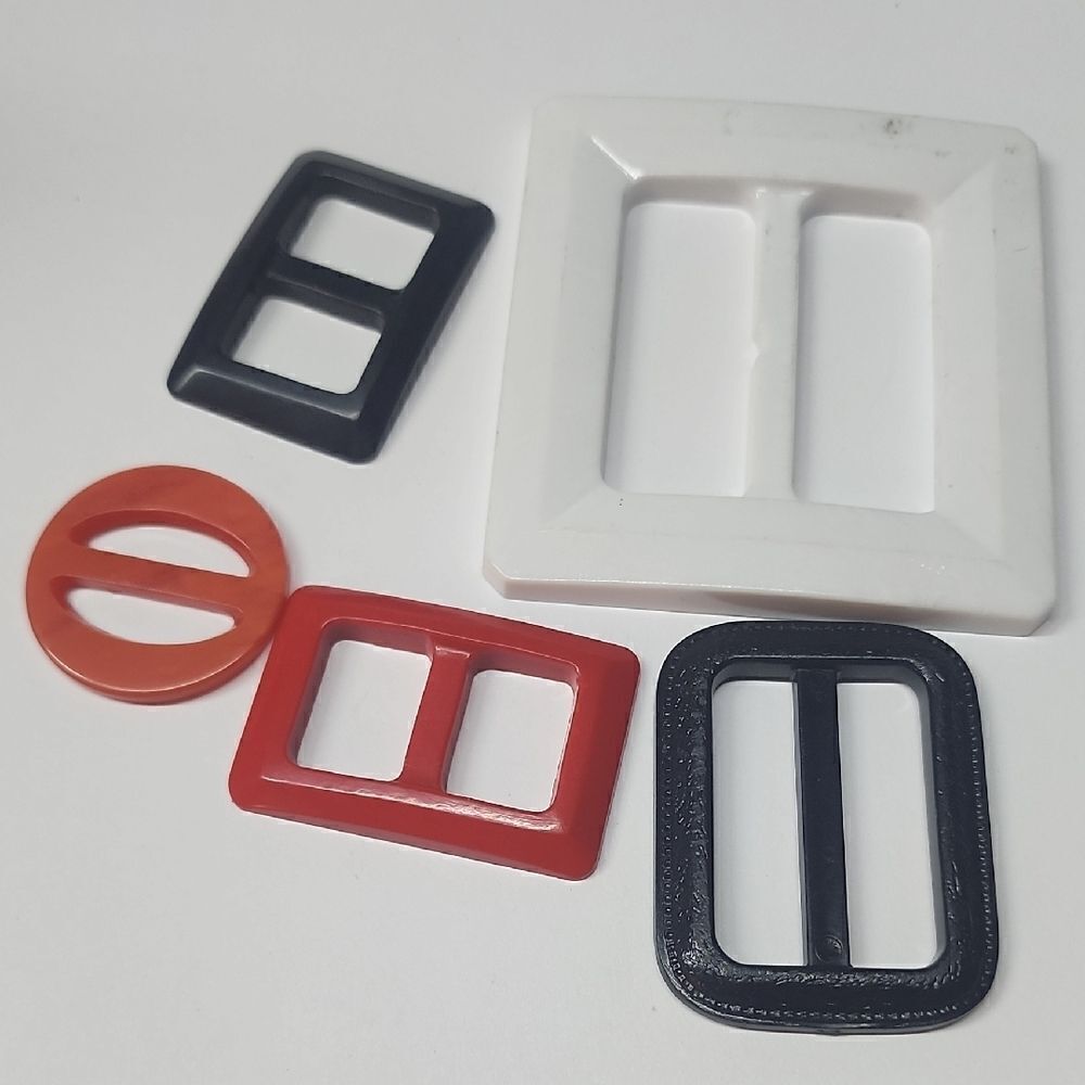Vintage  Black Blue Red Orange White Belt Buckles Mod Style Scarf Slides